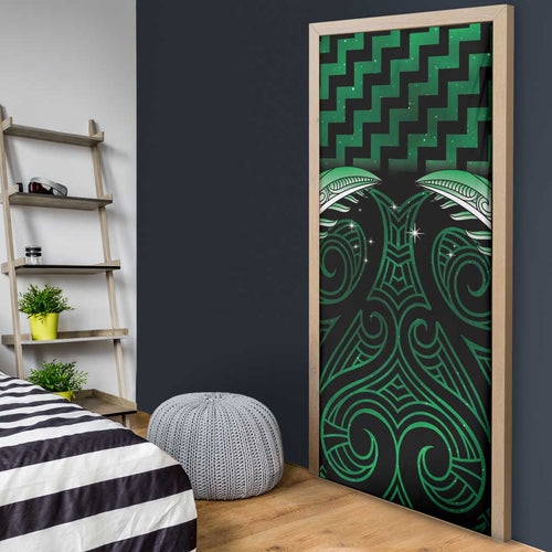 Green Matariki New Zealand Door Cover Maori Poutama Galaxy Vibes - Aussie Hoodie