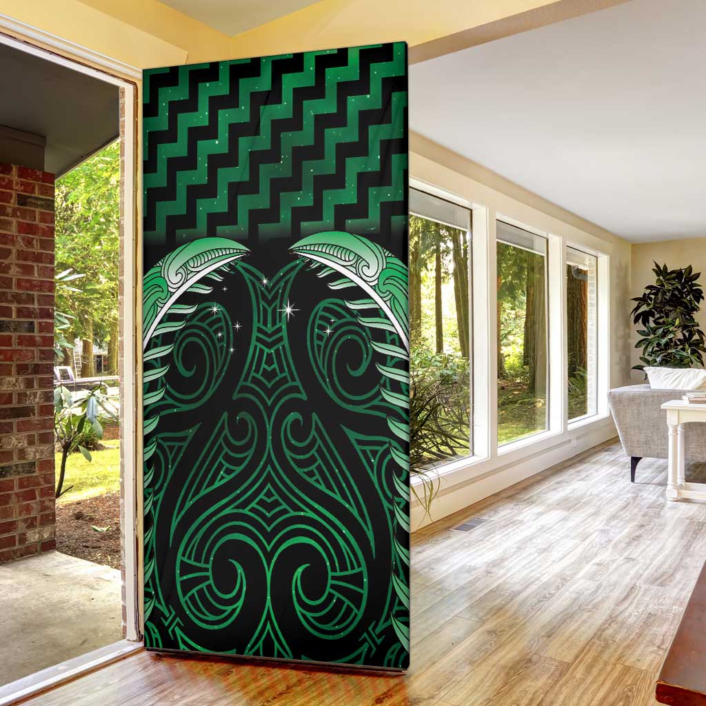 Green Matariki New Zealand Door Cover Maori Poutama Galaxy Vibes - Aussie Hoodie