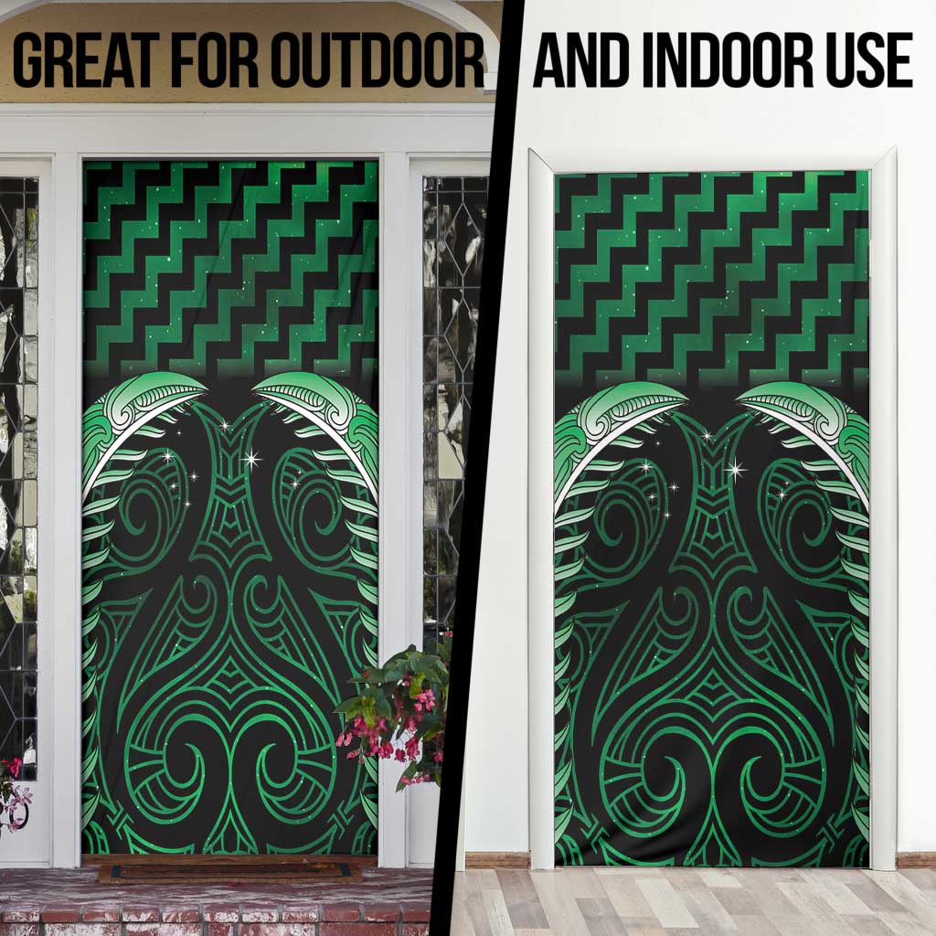 Green Matariki New Zealand Door Cover Maori Poutama Galaxy Vibes - Aussie Hoodie