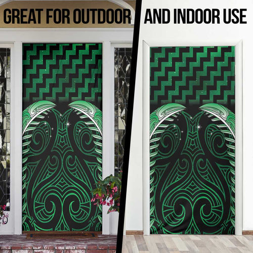 Green Matariki New Zealand Door Cover Maori Poutama Galaxy Vibes - Aussie Hoodie