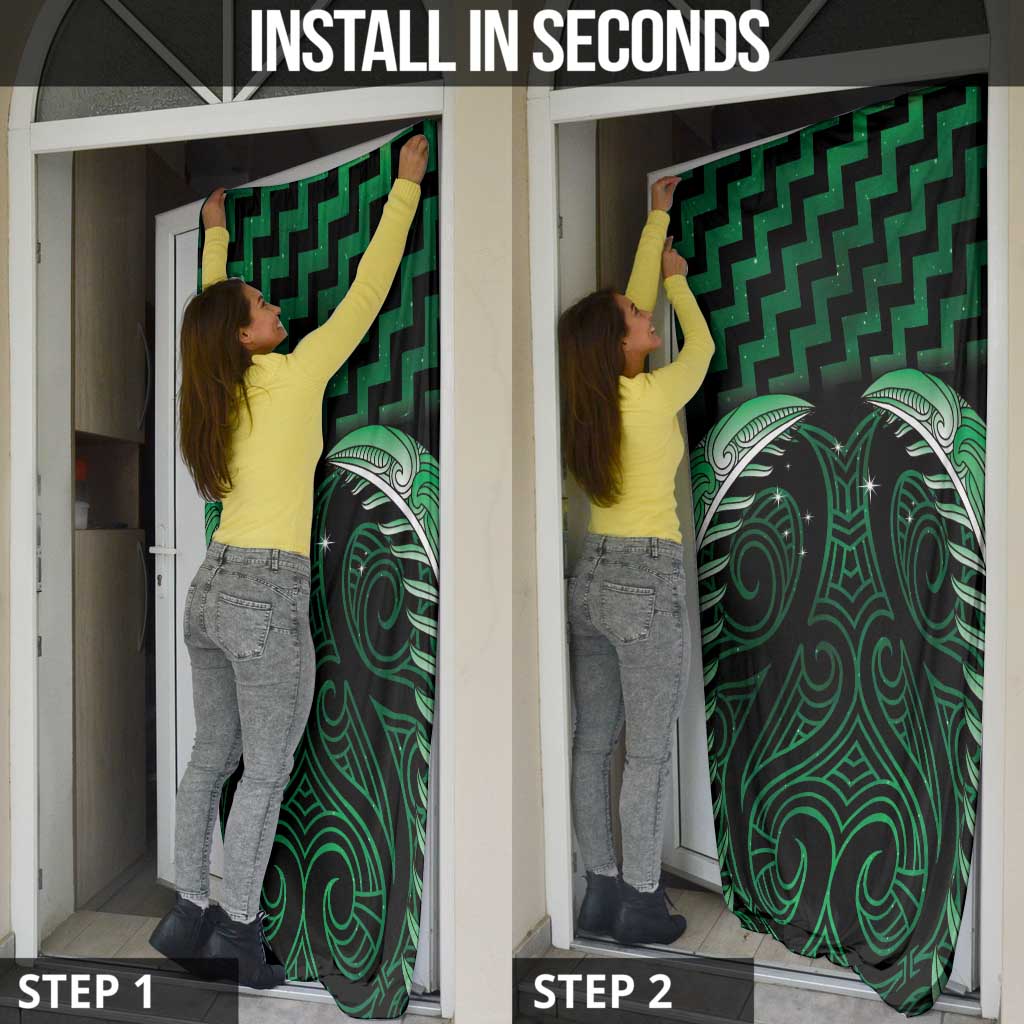 Green Matariki New Zealand Door Cover Maori Poutama Galaxy Vibes - Aussie Hoodie
