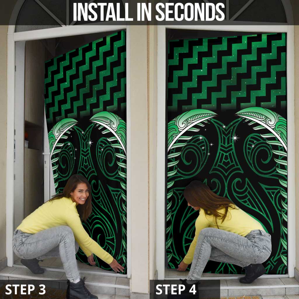 Green Matariki New Zealand Door Cover Maori Poutama Galaxy Vibes - Aussie Hoodie