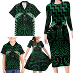 Green Matariki New Zealand Family Matching Long Sleeve Bodycon Dress and Hawaiian Shirt Maori Poutama Galaxy Vibes
