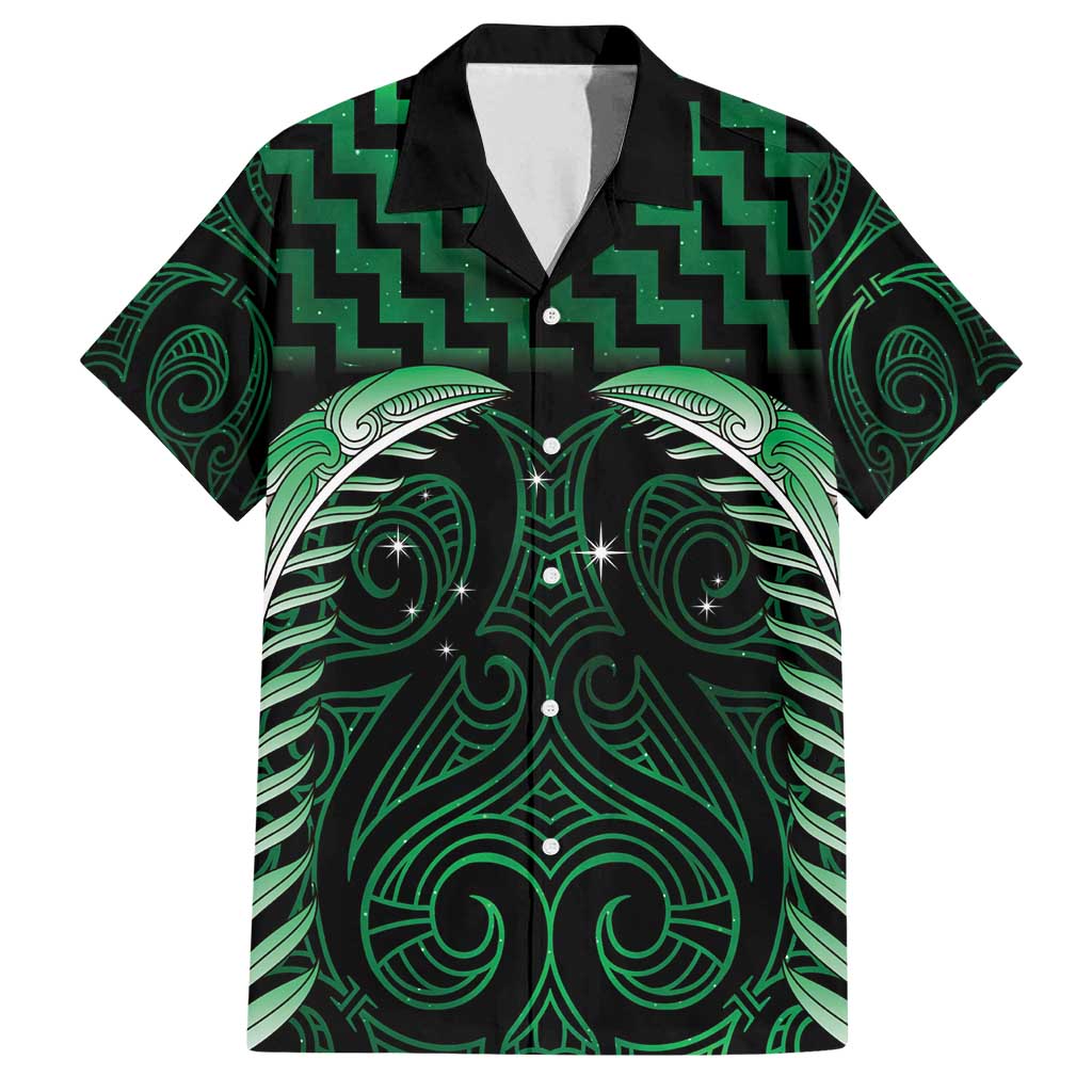 Green Matariki New Zealand Family Matching Long Sleeve Bodycon Dress and Hawaiian Shirt Maori Poutama Galaxy Vibes