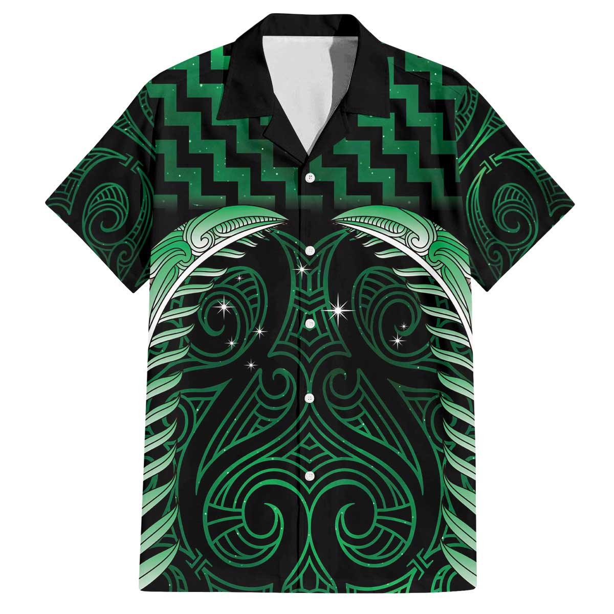 Green Matariki New Zealand Family Matching Off The Shoulder Long Sleeve Dress and Hawaiian Shirt Maori Poutama Galaxy Vibes