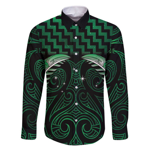 Green Matariki New Zealand Family Matching Off The Shoulder Long Sleeve Dress and Hawaiian Shirt Maori Poutama Galaxy Vibes