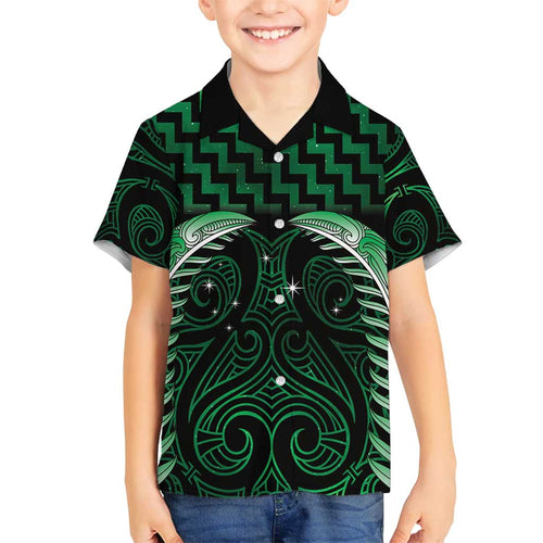 Green Matariki New Zealand Family Matching Off Shoulder Maxi Dress and Hawaiian Shirt Maori Poutama Galaxy Vibes