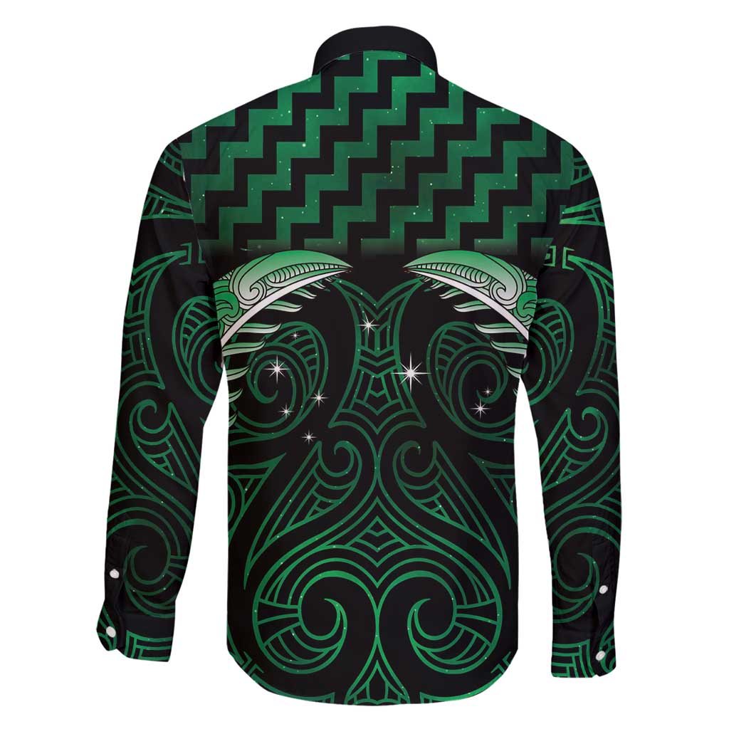 Green Matariki New Zealand Family Matching Off Shoulder Short Dress and Hawaiian Shirt Maori Poutama Galaxy Vibes