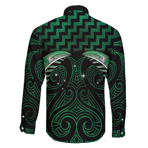 Green Matariki New Zealand Family Matching Off Shoulder Short Dress and Hawaiian Shirt Maori Poutama Galaxy Vibes