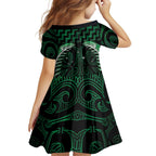 Green Matariki New Zealand Family Matching Puletasi and Hawaiian Shirt Maori Poutama Galaxy Vibes