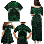 Green Matariki New Zealand Family Matching Puletasi and Hawaiian Shirt Maori Poutama Galaxy Vibes