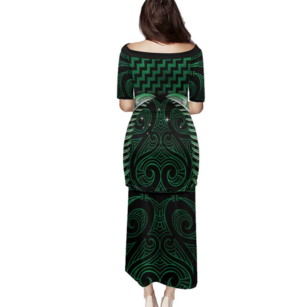 Green Matariki New Zealand Family Matching Puletasi and Hawaiian Shirt Maori Poutama Galaxy Vibes