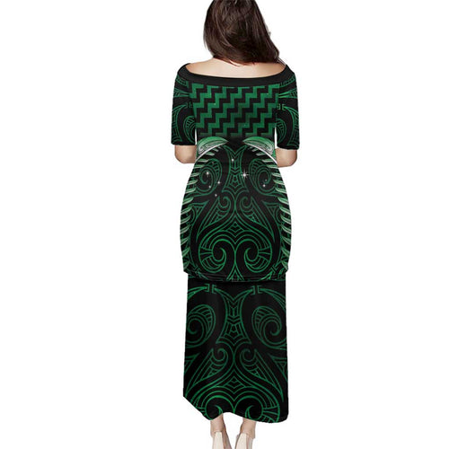 Green Matariki New Zealand Family Matching Puletasi and Hawaiian Shirt Maori Poutama Galaxy Vibes
