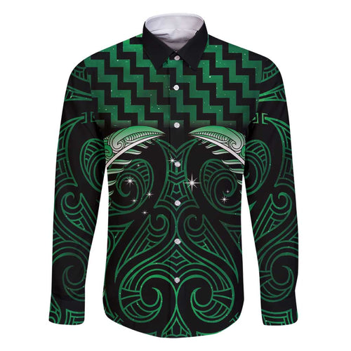 Green Matariki New Zealand Family Matching Short Sleeve Bodycon Dress and Hawaiian Shirt Maori Poutama Galaxy Vibes