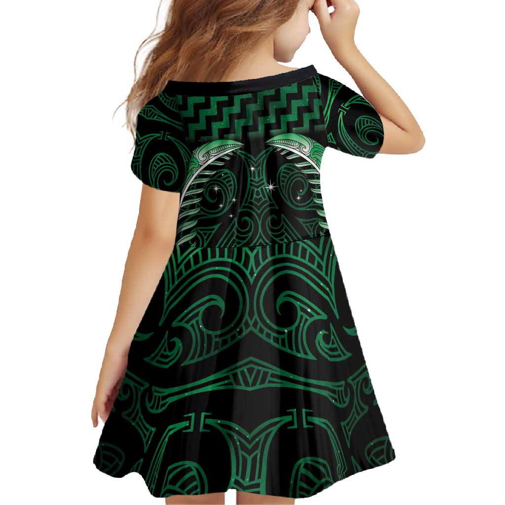 Green Matariki New Zealand Family Matching Tank Maxi Dress and Hawaiian Shirt Maori Poutama Galaxy Vibes