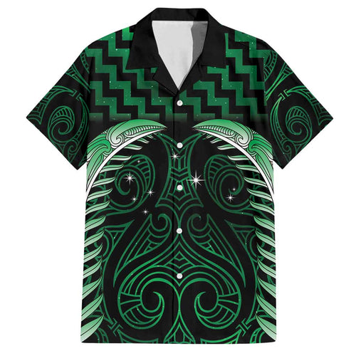 Green Matariki New Zealand Family Matching Tank Maxi Dress and Hawaiian Shirt Maori Poutama Galaxy Vibes