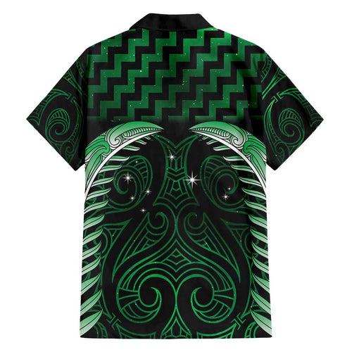 Green Matariki New Zealand Family Matching Tank Maxi Dress and Hawaiian Shirt Maori Poutama Galaxy Vibes