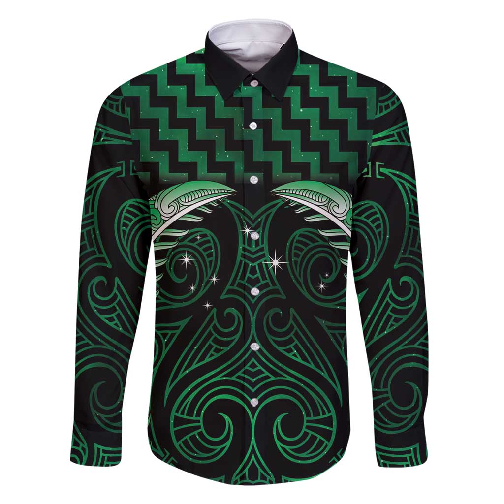 Green Matariki New Zealand Family Matching Tank Maxi Dress and Hawaiian Shirt Maori Poutama Galaxy Vibes