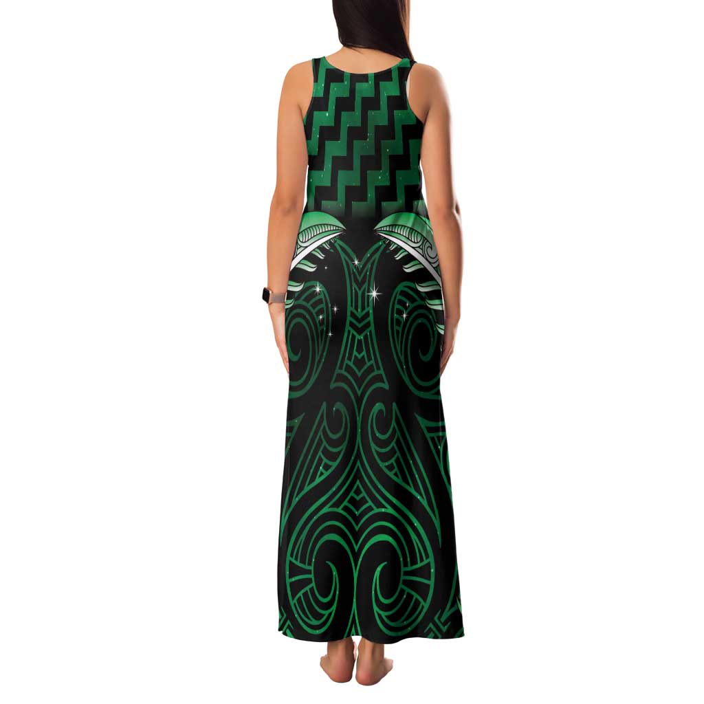 Green Matariki New Zealand Family Matching Tank Maxi Dress and Hawaiian Shirt Maori Poutama Galaxy Vibes
