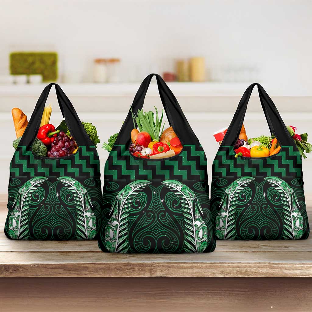 Green Matariki New Zealand Grocery Bag Maori Poutama Galaxy Vibes