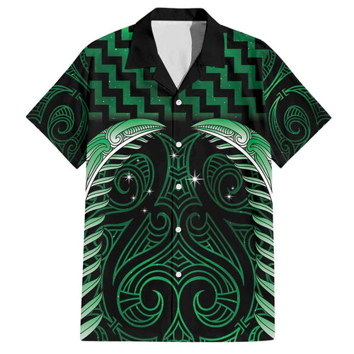 Green Matariki New Zealand Hawaiian Shirt Maori Poutama Galaxy Vibes