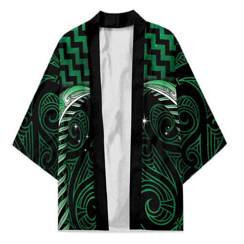 Green Matariki New Zealand Kimono Maori Poutama Galaxy Vibes - Aussie Hoodie