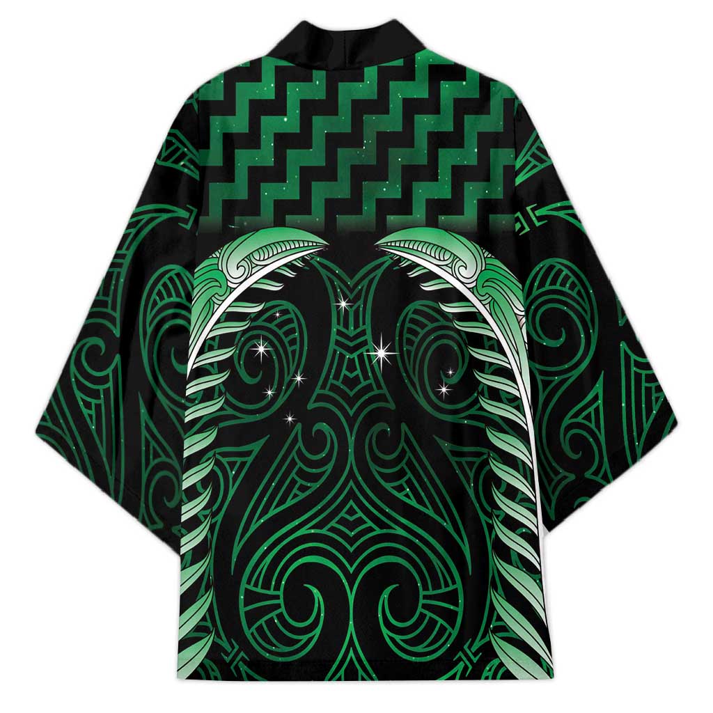 Green Matariki New Zealand Kimono Maori Poutama Galaxy Vibes - Aussie Hoodie