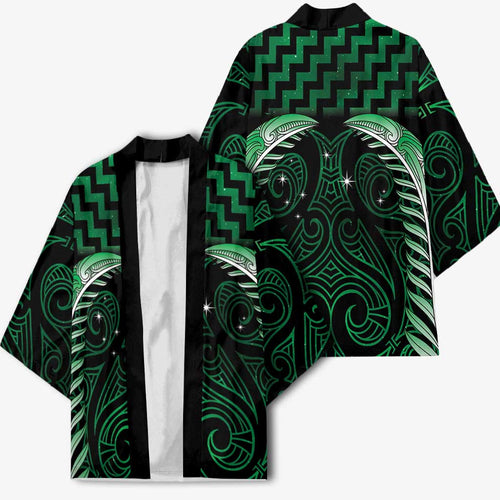 Green Matariki New Zealand Kimono Maori Poutama Galaxy Vibes - Aussie Hoodie
