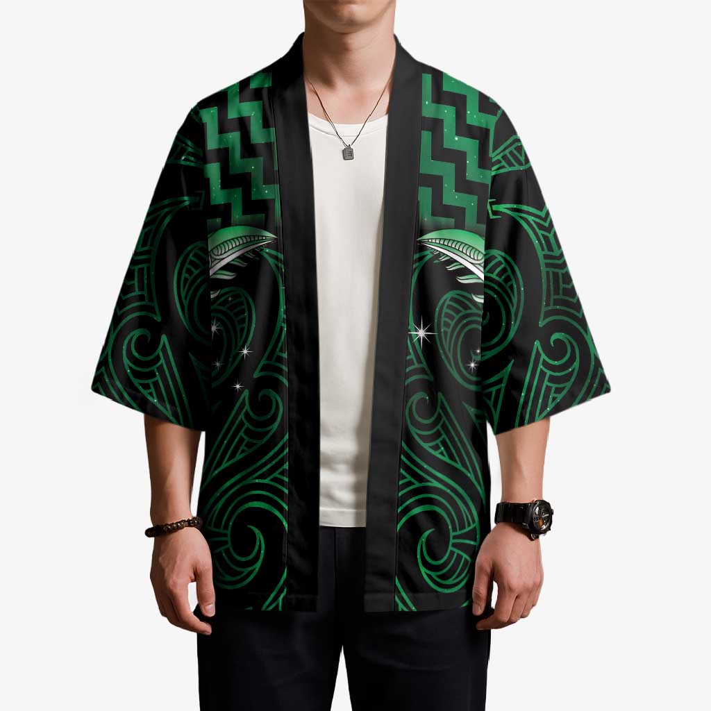 Green Matariki New Zealand Kimono Maori Poutama Galaxy Vibes - Aussie Hoodie