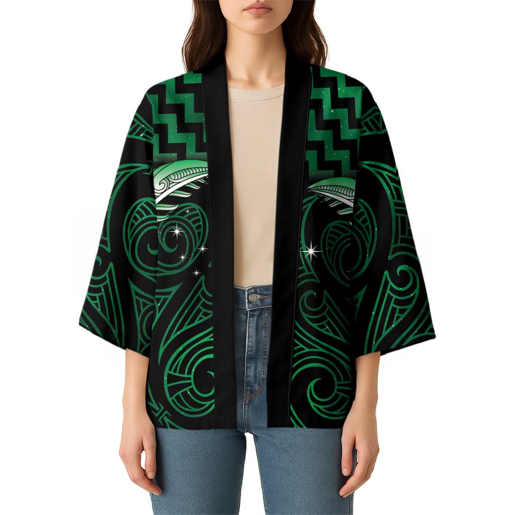 Green Matariki New Zealand Kimono Maori Poutama Galaxy Vibes - Aussie Hoodie