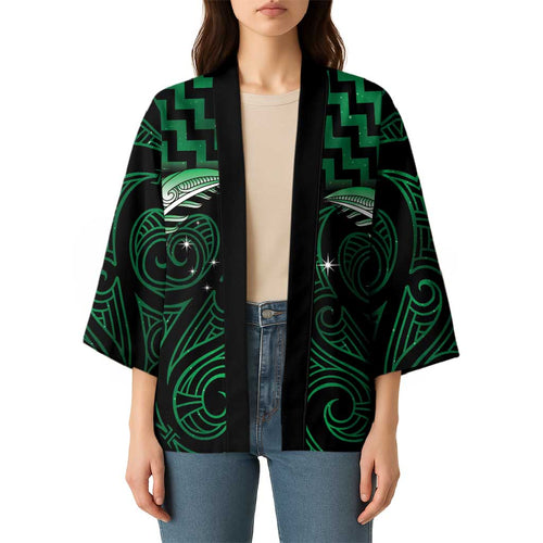 Green Matariki New Zealand Kimono Maori Poutama Galaxy Vibes - Aussie Hoodie