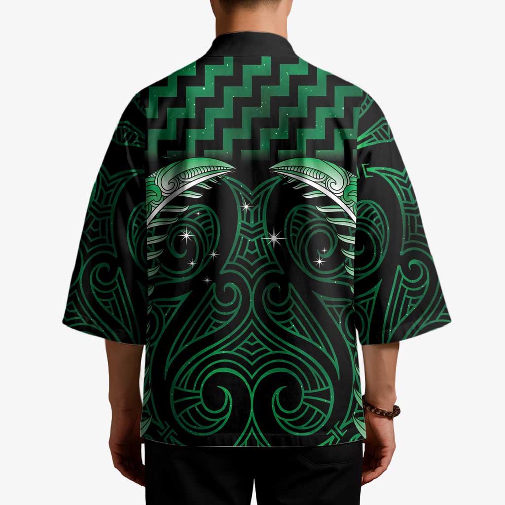 Green Matariki New Zealand Kimono Maori Poutama Galaxy Vibes - Aussie Hoodie