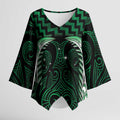 Green Matariki New Zealand Kimono Sleeve Blouse Maori Poutama Galaxy Vibes - Aussie Hoodie