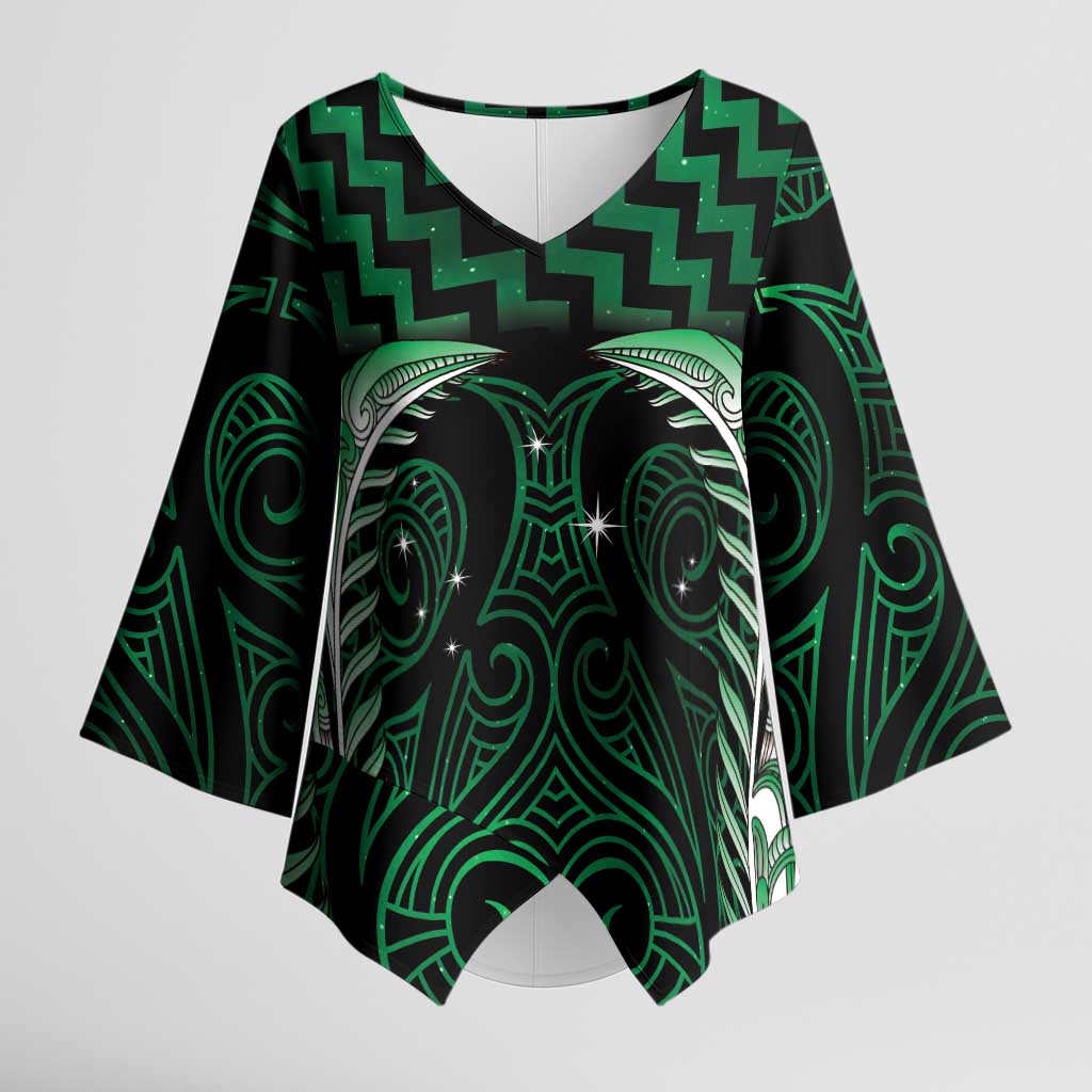 Green Matariki New Zealand Kimono Sleeve Blouse Maori Poutama Galaxy Vibes - Aussie Hoodie