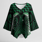 Green Matariki New Zealand Kimono Sleeve Blouse Maori Poutama Galaxy Vibes - Aussie Hoodie