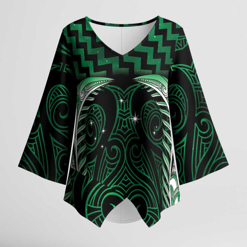 Green Matariki New Zealand Kimono Sleeve Blouse Maori Poutama Galaxy Vibes - Aussie Hoodie