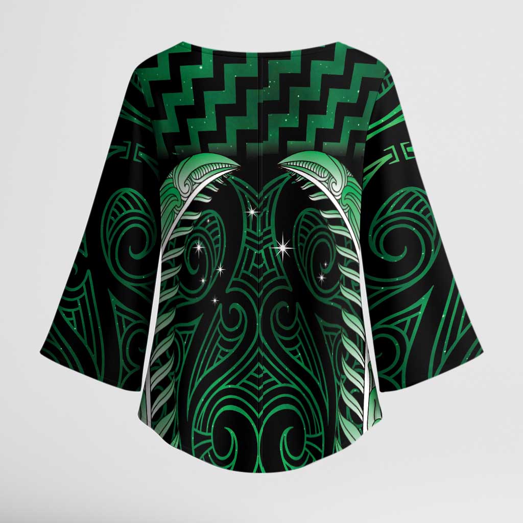 Green Matariki New Zealand Kimono Sleeve Blouse Maori Poutama Galaxy Vibes - Aussie Hoodie