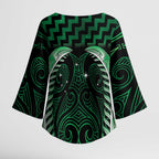 Green Matariki New Zealand Kimono Sleeve Blouse Maori Poutama Galaxy Vibes - Aussie Hoodie