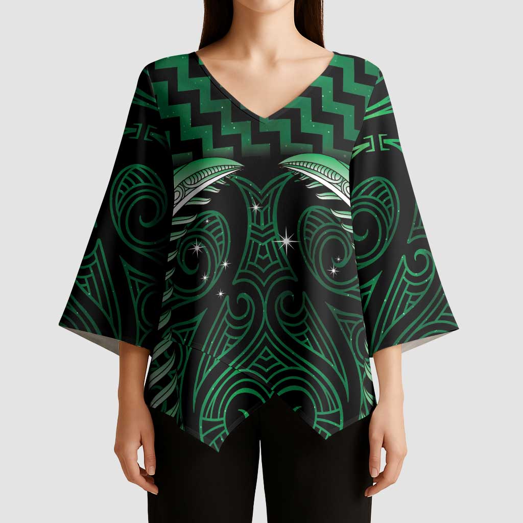 Green Matariki New Zealand Kimono Sleeve Blouse Maori Poutama Galaxy Vibes - Aussie Hoodie
