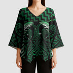 Green Matariki New Zealand Kimono Sleeve Blouse Maori Poutama Galaxy Vibes - Aussie Hoodie