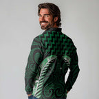 Green Matariki New Zealand Long Sleeve Polo Shirt Maori Poutama Galaxy Vibes