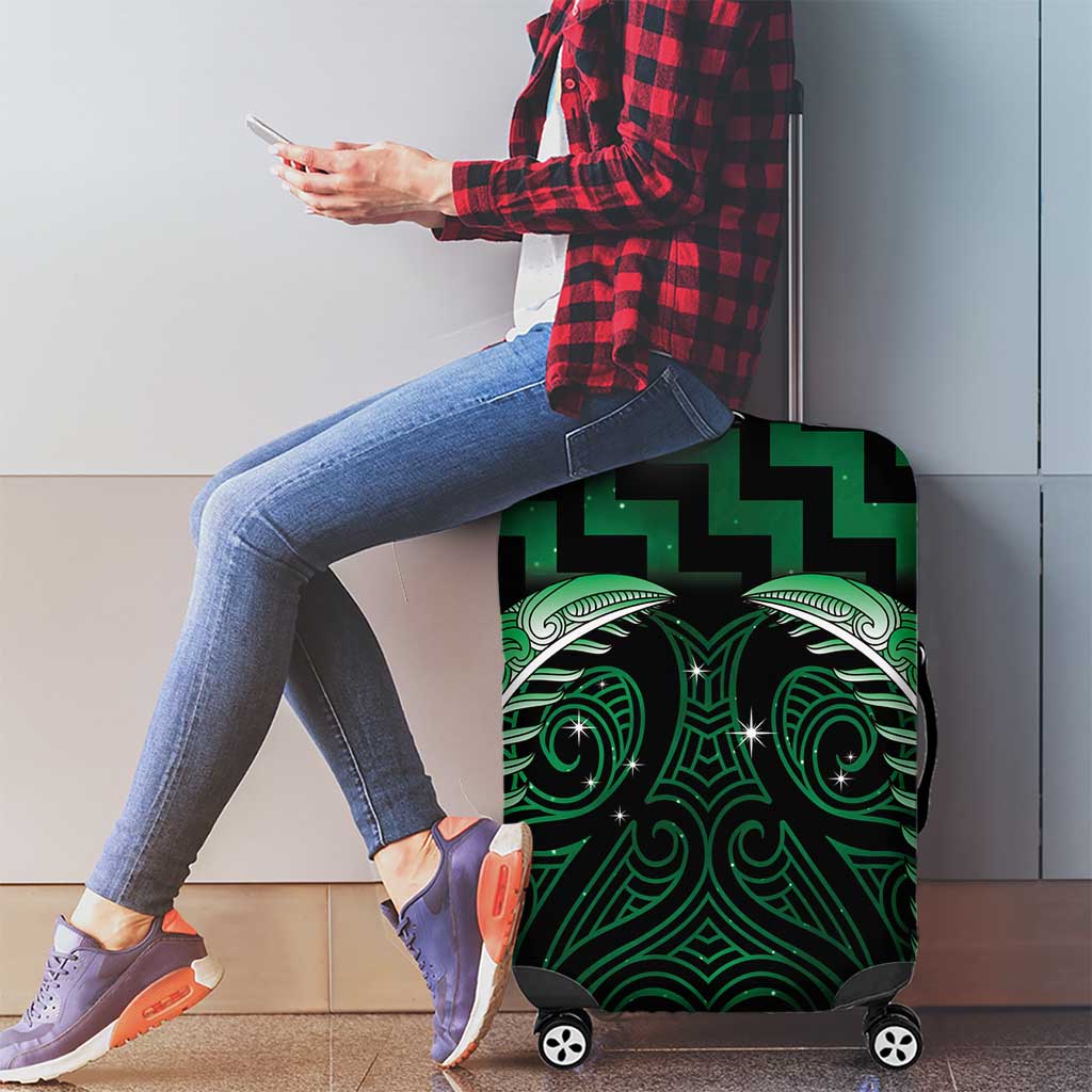 Green Matariki New Zealand Luggage Cover Maori Poutama Galaxy Vibes