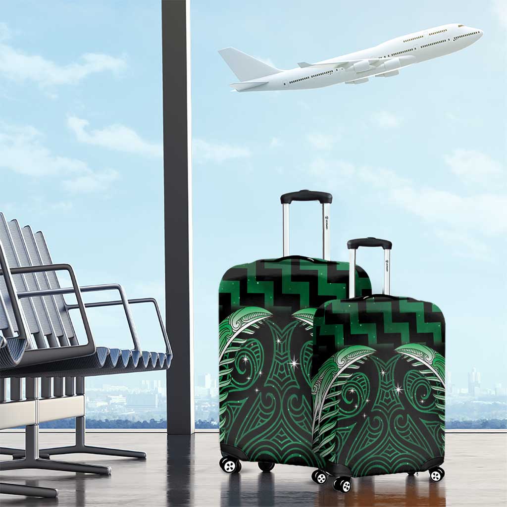 Green Matariki New Zealand Luggage Cover Maori Poutama Galaxy Vibes