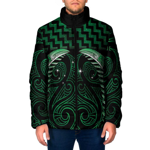 Green Matariki New Zealand Padded Jacket Maori Poutama Galaxy Vibes - Aussie Hoodie