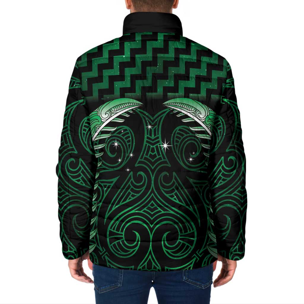 Green Matariki New Zealand Padded Jacket Maori Poutama Galaxy Vibes - Aussie Hoodie