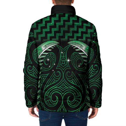 Green Matariki New Zealand Padded Jacket Maori Poutama Galaxy Vibes - Aussie Hoodie