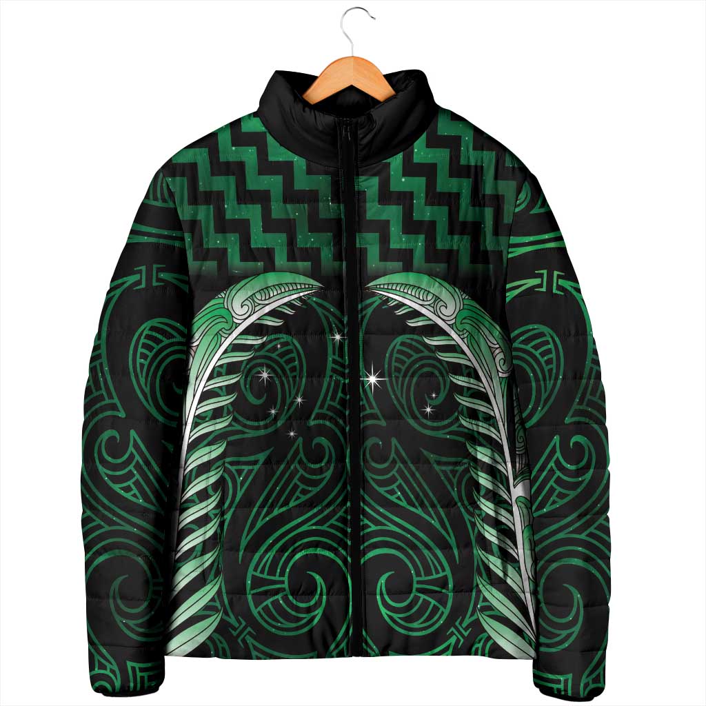 Green Matariki New Zealand Padded Jacket Maori Poutama Galaxy Vibes - Aussie Hoodie