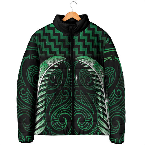 Green Matariki New Zealand Padded Jacket Maori Poutama Galaxy Vibes - Aussie Hoodie