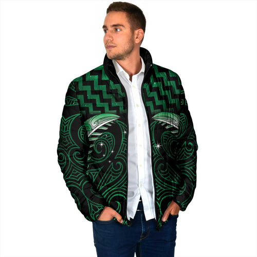Green Matariki New Zealand Padded Jacket Maori Poutama Galaxy Vibes - Aussie Hoodie