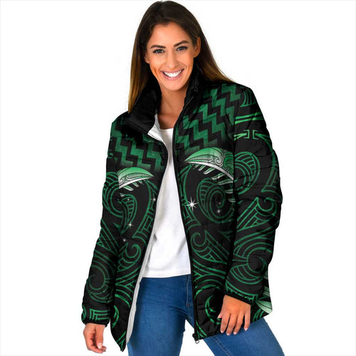 Green Matariki New Zealand Padded Jacket Maori Poutama Galaxy Vibes - Aussie Hoodie